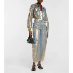 Ganni Metallic Cropped Denim Jacket