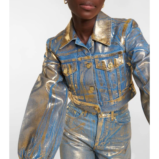 Ganni Metallic Cropped Denim Jacket - Image 3