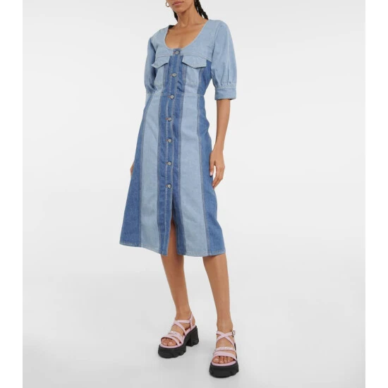 Ganni Paneled Scoop-neck Midi Dress