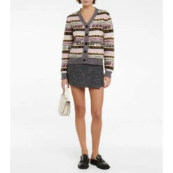 Ganni Logo Striped Wool-blend Cardigan